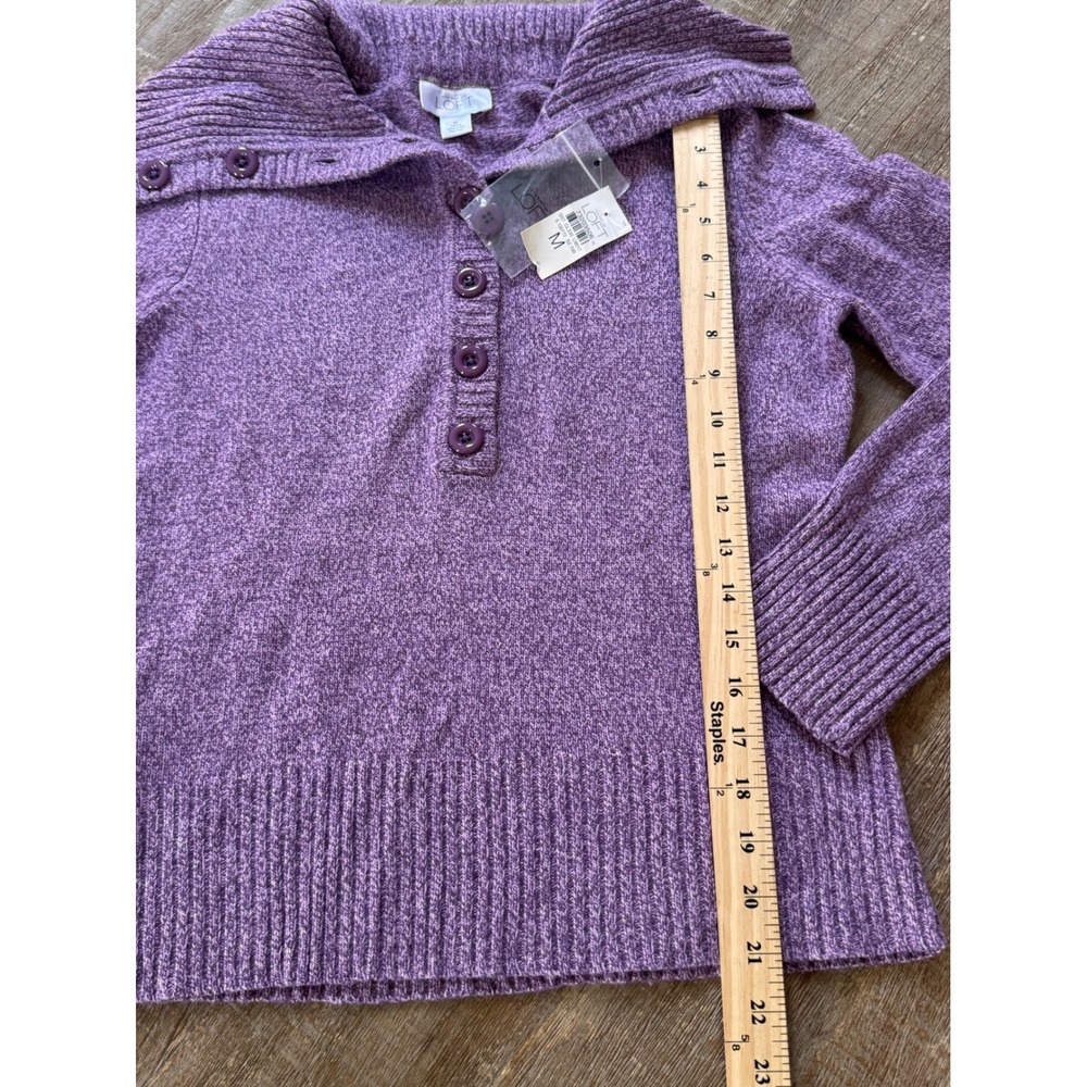 NWT Vintage Ann Taylor LOFT Wool Angora Cashmere Sweater Purple Henley sz M cozy - Picture 7 of 8